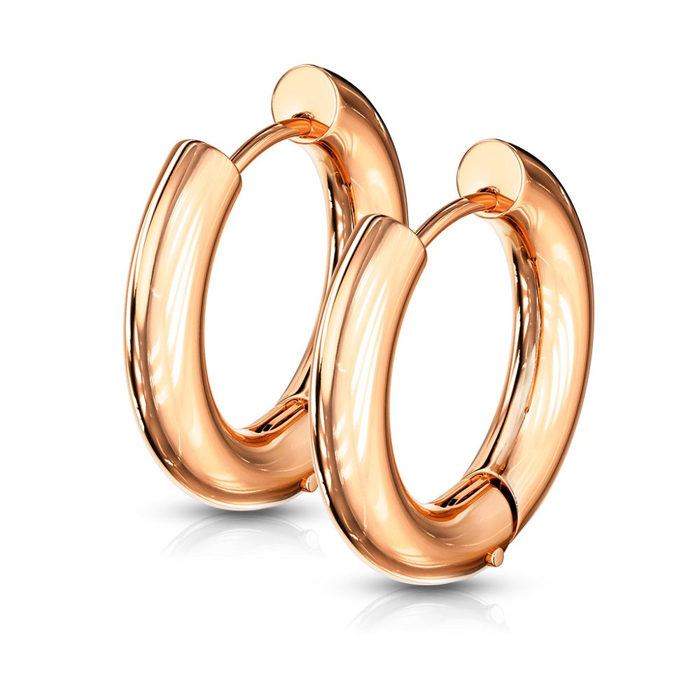 5mm Thick Round Hinged Hoop Earrings - 316L Stainless Steel