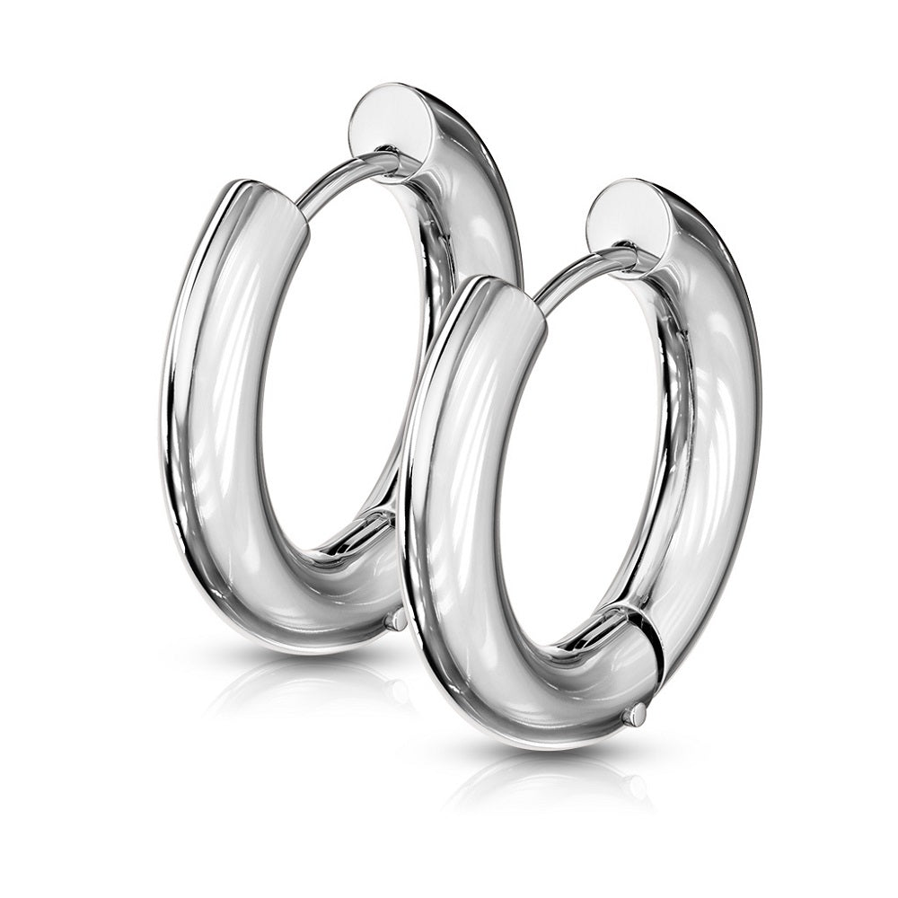 5mm Thick Round Hinged Hoop Earrings - 316L Stainless Steel