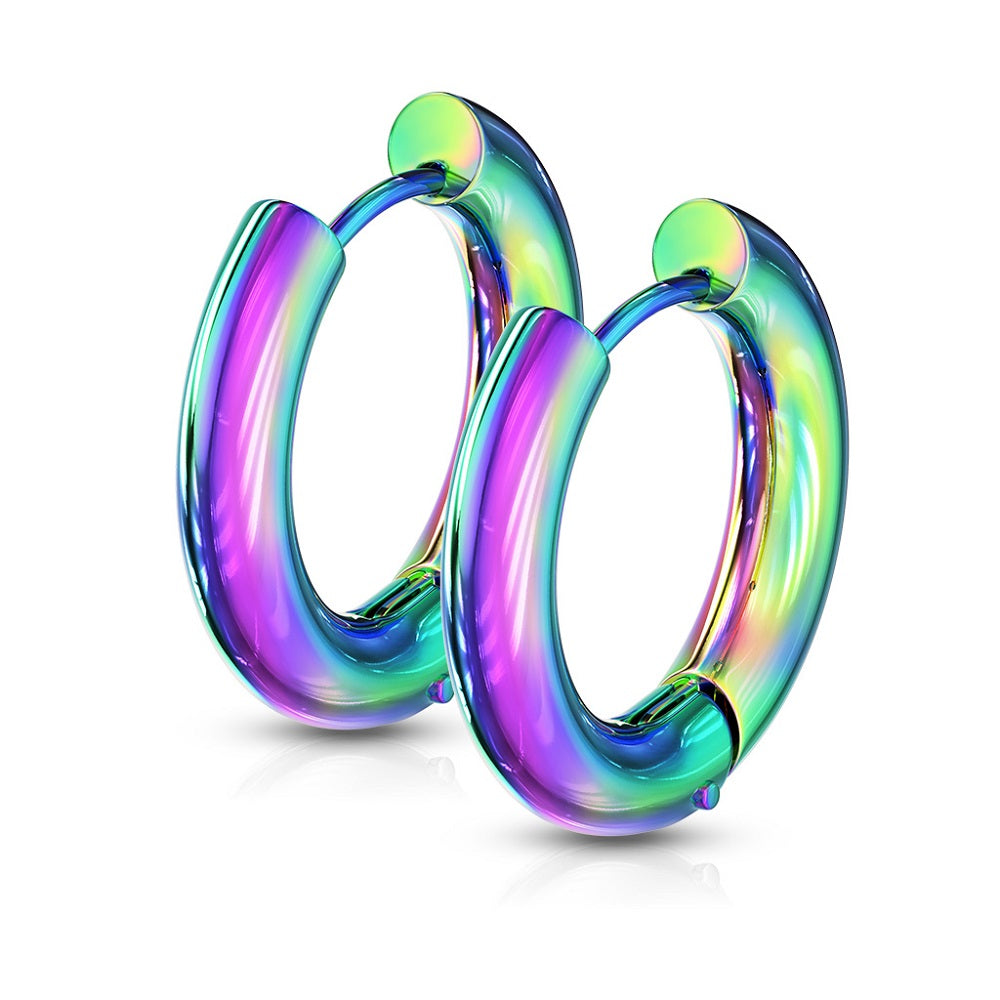 5mm Thick Round Hinged Hoop Earrings - 316L Stainless Steel