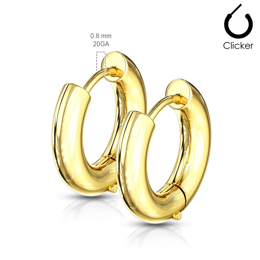 5mm Thick Round Hinged Hoop Earrings - 316L Stainless Steel