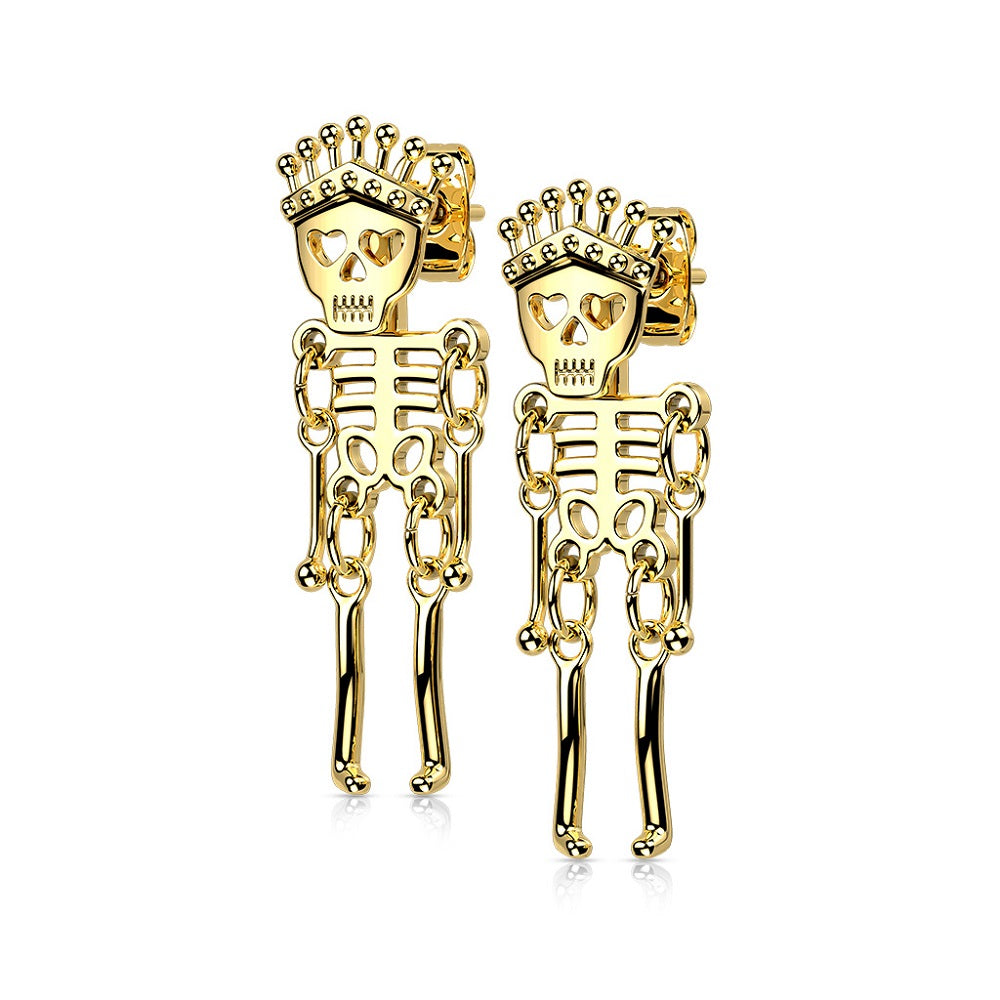 Skeleton Dangling Stud Earrings - 316L Stainless Steel