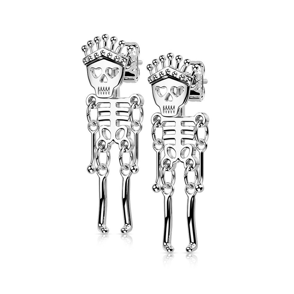 Skeleton Dangling Stud Earrings - 316L Stainless Steel