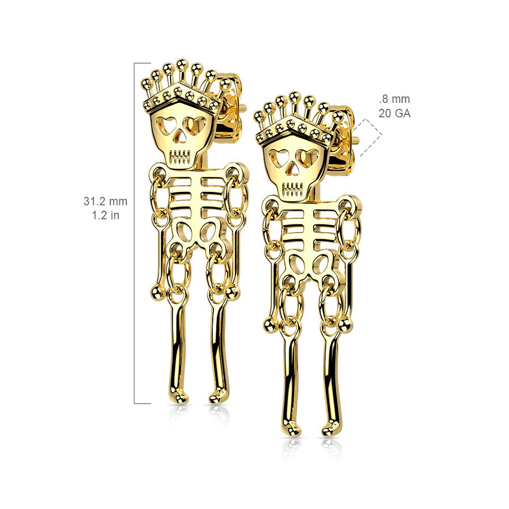 Skeleton Dangling Stud Earrings - 316L Stainless Steel