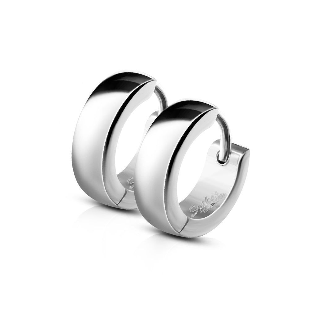 4mm Wide Classic Plain Dome Huggie Hoop Earrings - Stainless Steel 316L, Snap Closure
