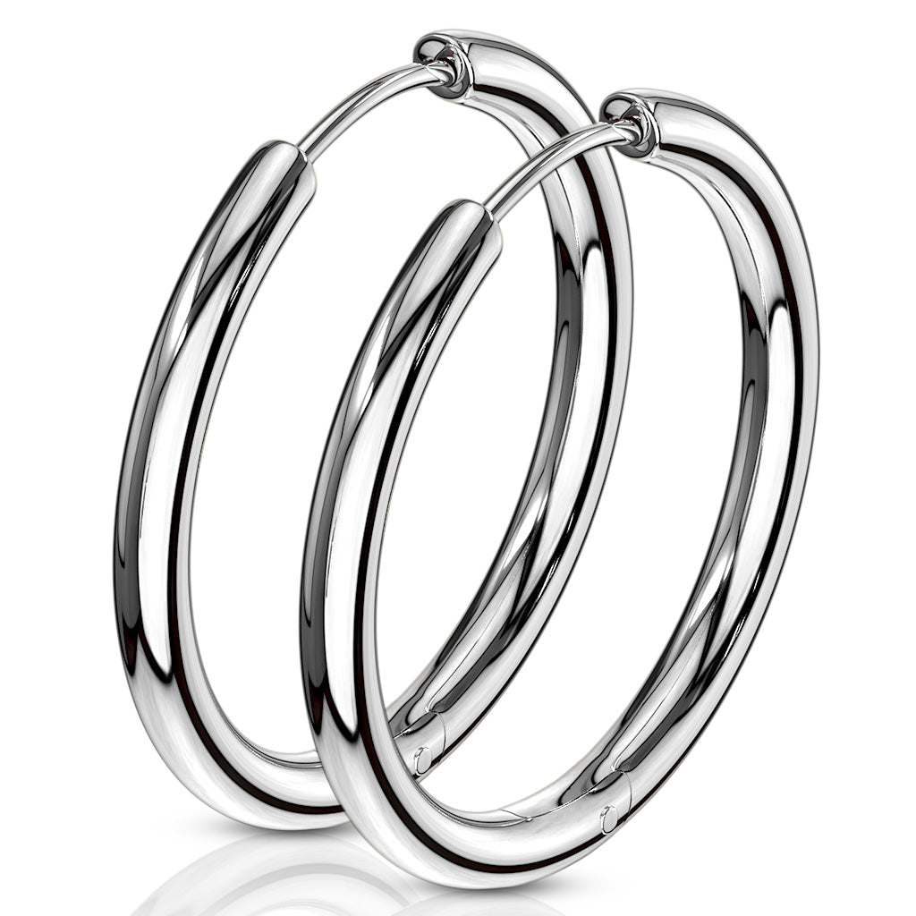 2.5mm Thick Round Hinged Hoop Earrings - Pair - 316L Stainless Steel