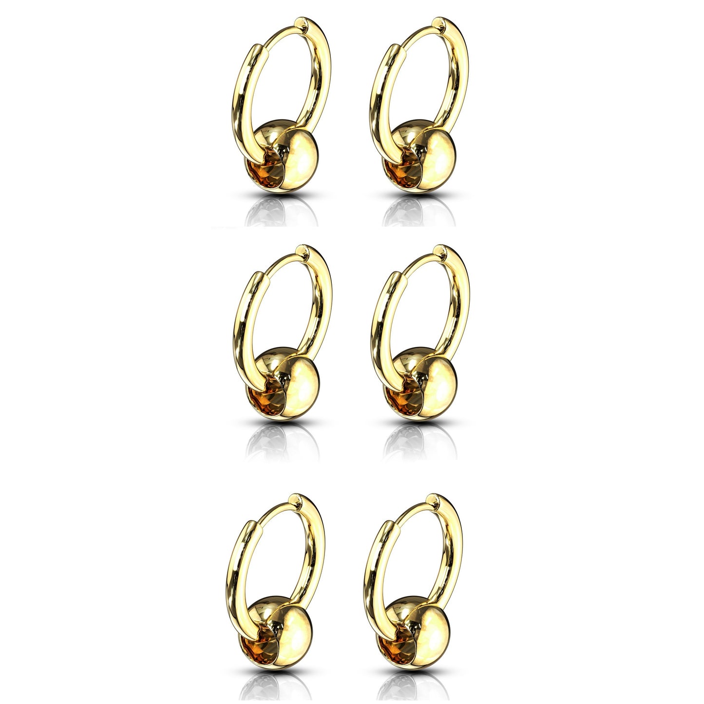 Faux Captive Bead Hinged Hoop Earrings - 316L Stainless Steel - Pair