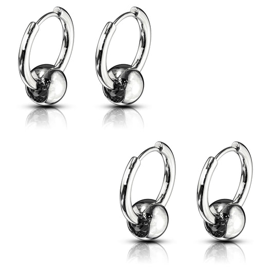 Set of 2 Pairs of Faux Captive Bead Hinged Hoop Earrings - 316L Stainless Steel