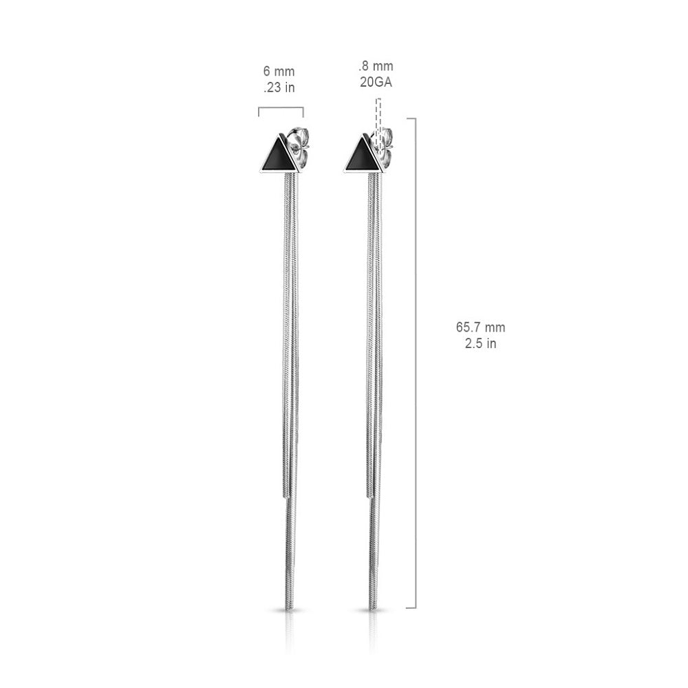 Enamel Triangle with Dangling Chains Earrings - 316L Stainless Steel