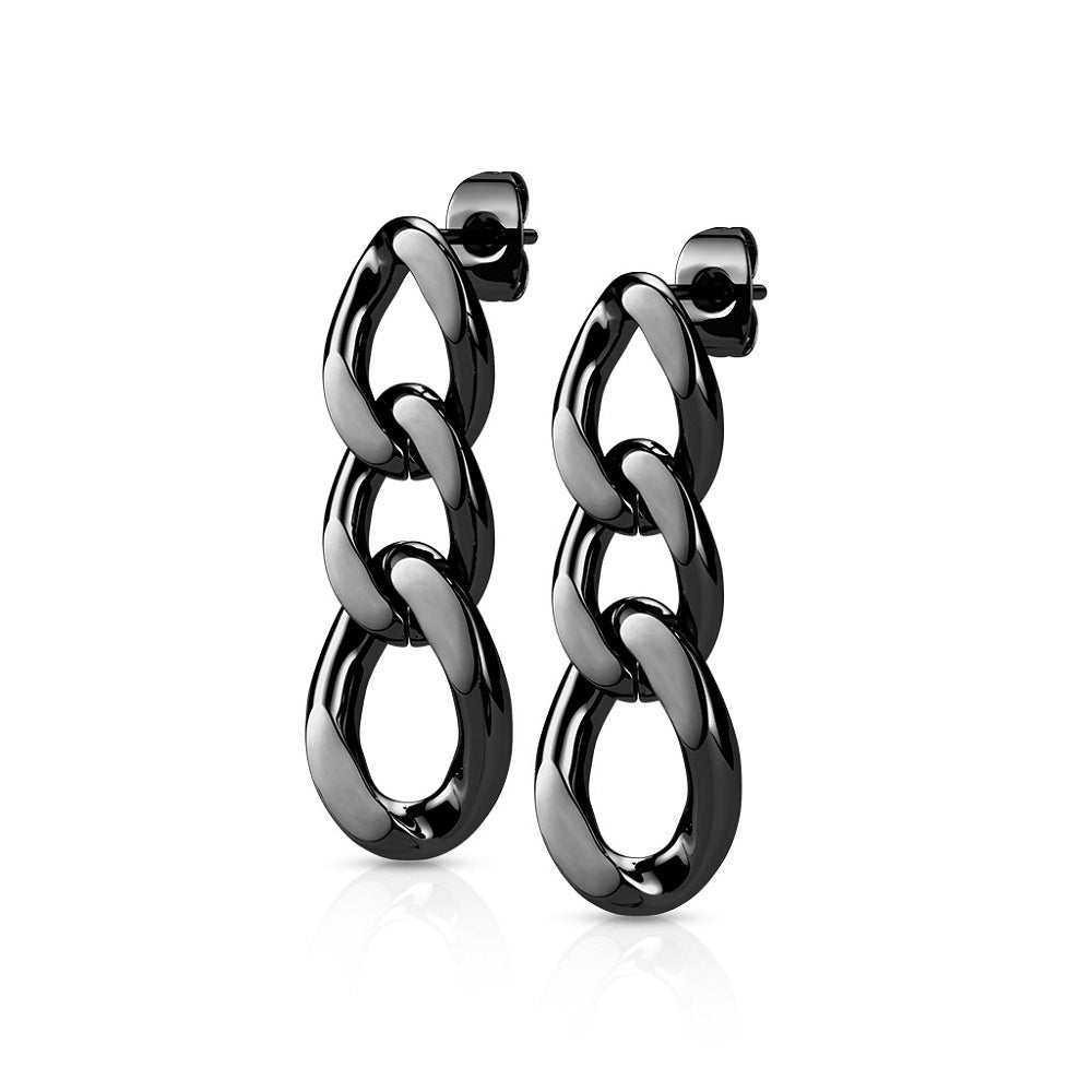 Chain Link Dangling Stud Earrings - 316L Stainless Steel