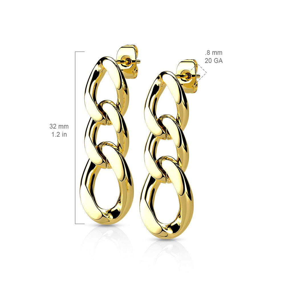 Chain Link Dangling Stud Earrings - 316L Stainless Steel