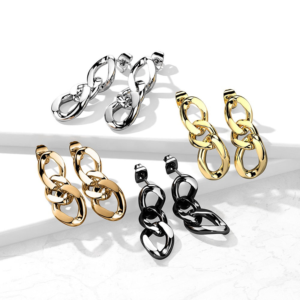 Chain Link Dangling Stud Earrings - 316L Stainless Steel