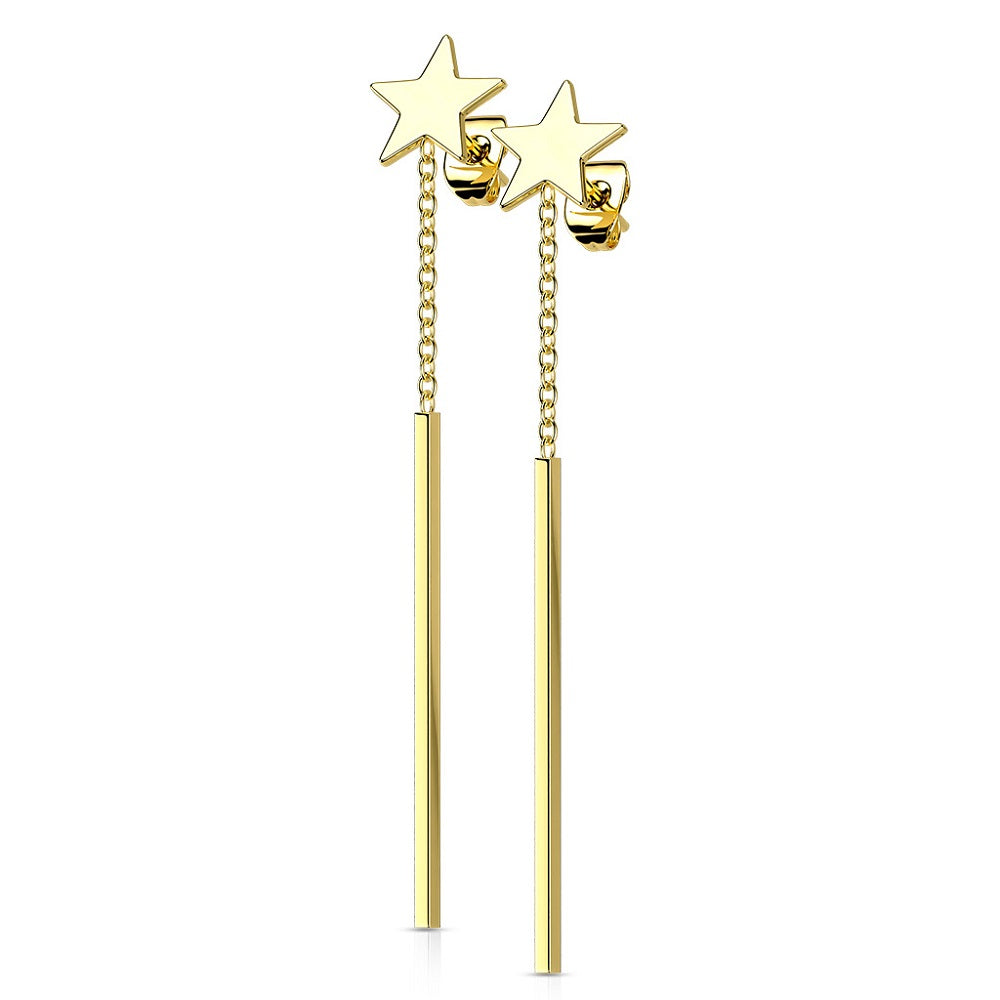 Star Stud with Dangling Rectangular Bar Earrings - 316L Stainless Steel
