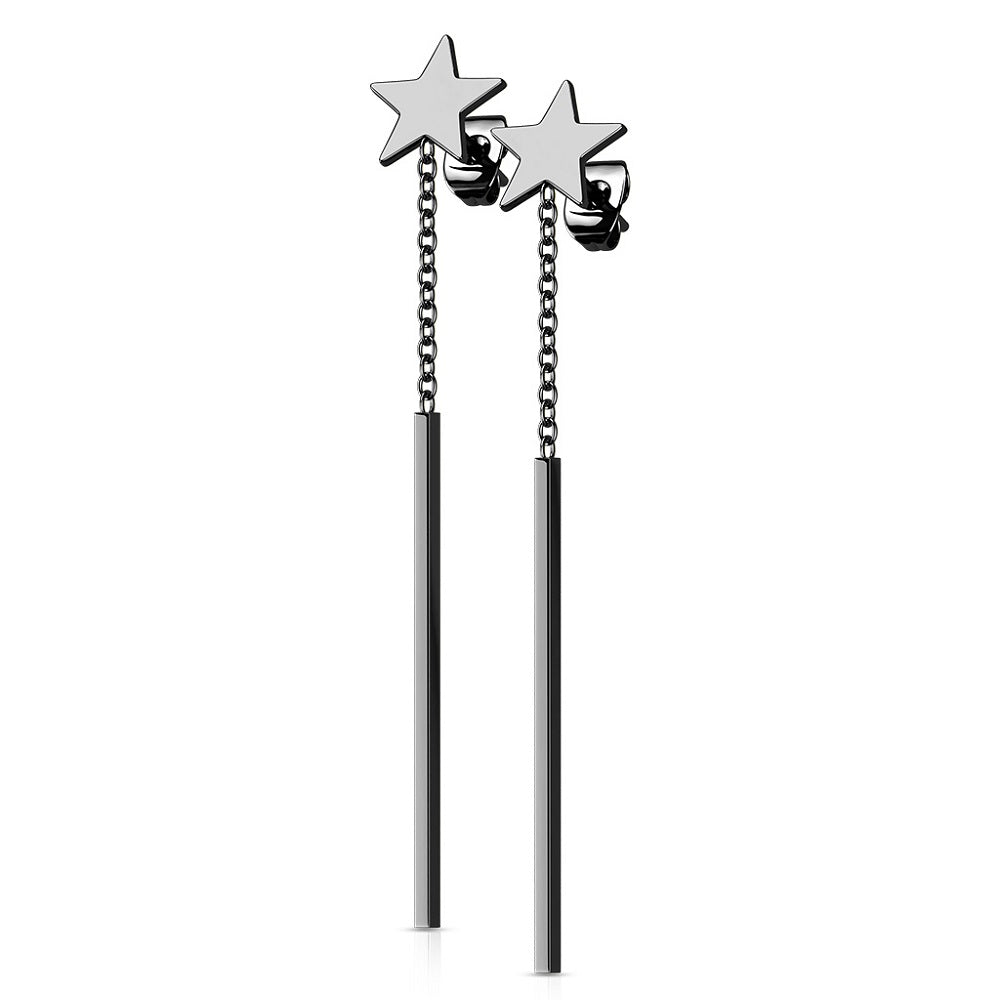 Star Stud with Dangling Rectangular Bar Earrings - 316L Stainless Steel