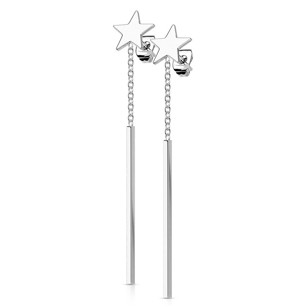 Star Stud with Dangling Rectangular Bar Earrings - 316L Stainless Steel