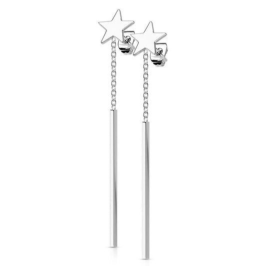 Star Stud with Dangling Rectangular Bar Earrings - 316L Stainless Steel
