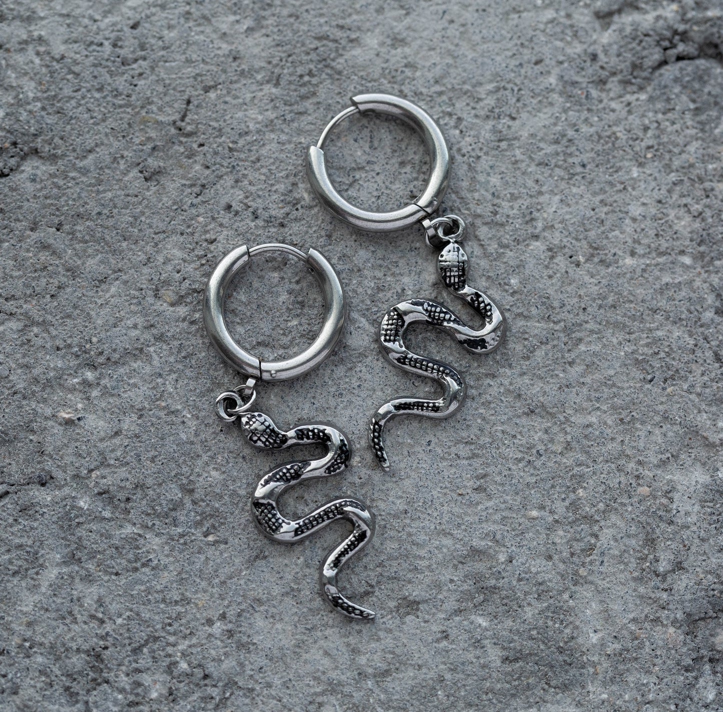 Snake Dangling Hoop Earrings - 316L Stainless Steel
