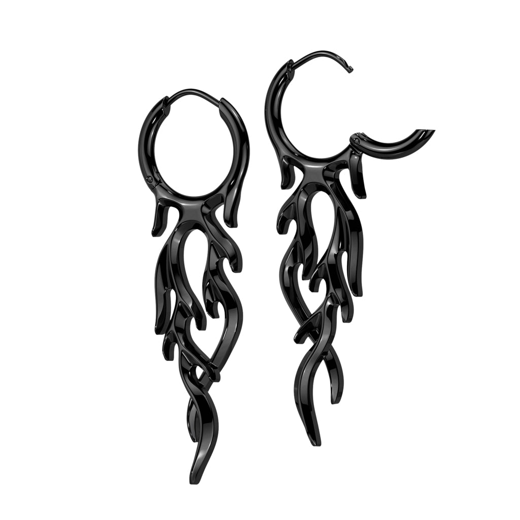 Flame Hinged Hoop Dangling Earrings - 316L Stainless Steel