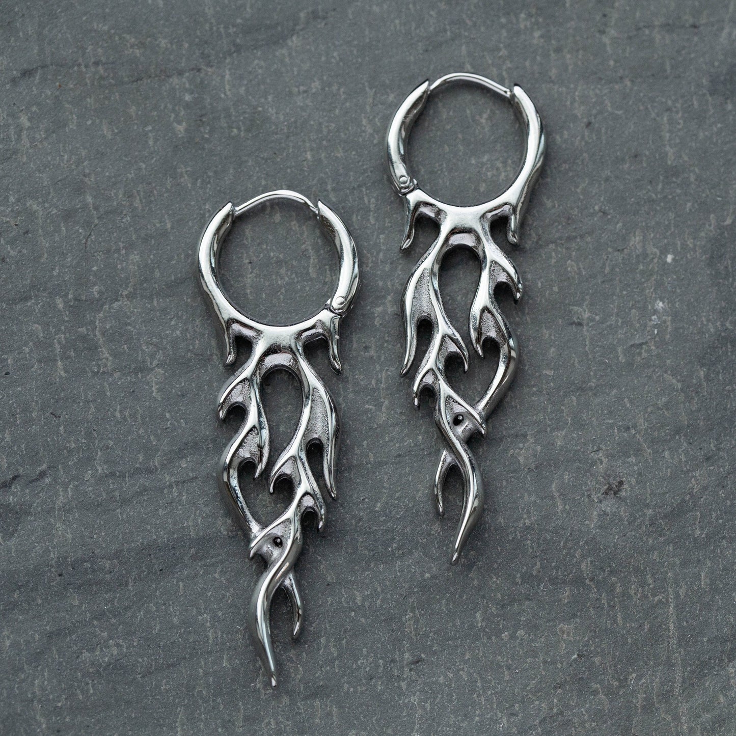 Flame Hinged Hoop Dangling Earrings - 316L Stainless Steel