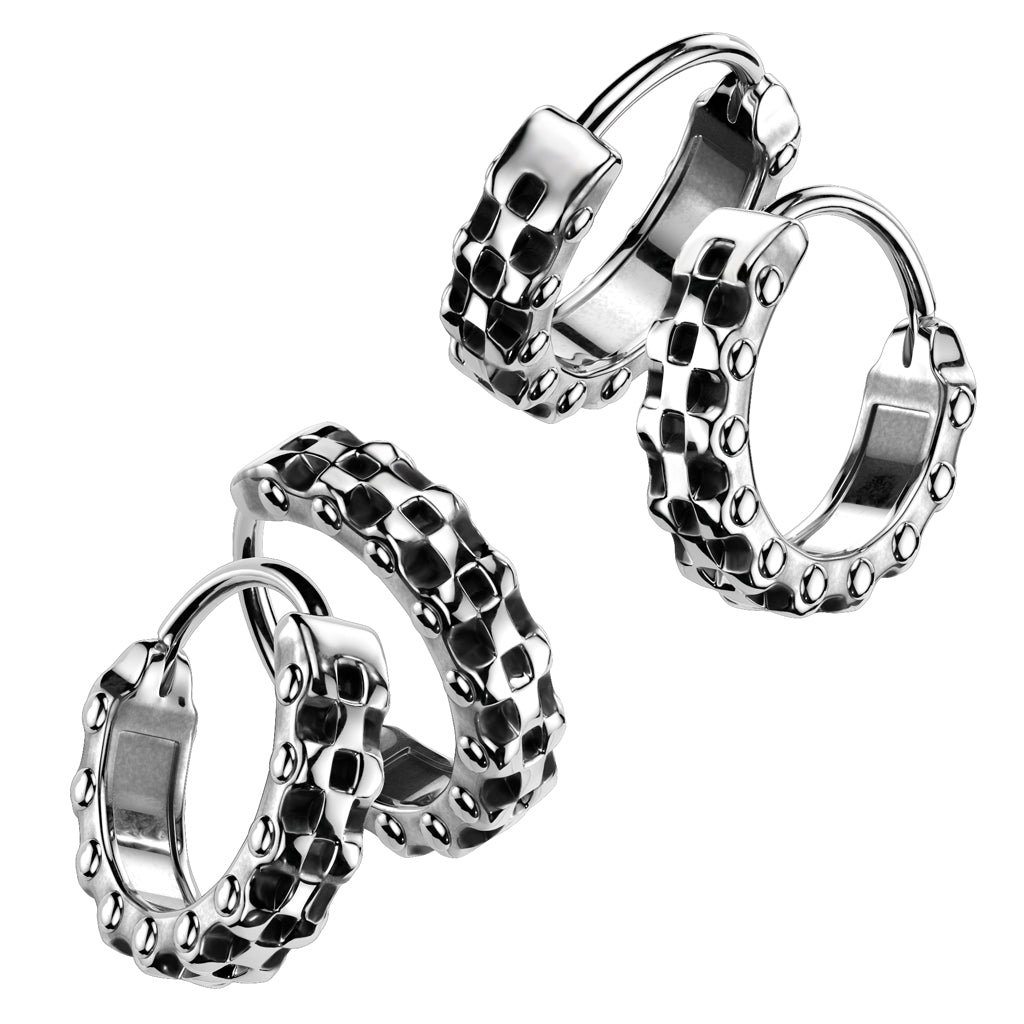 Bike Chain Hoop Earrings - Pair - 316L Stainless Steel