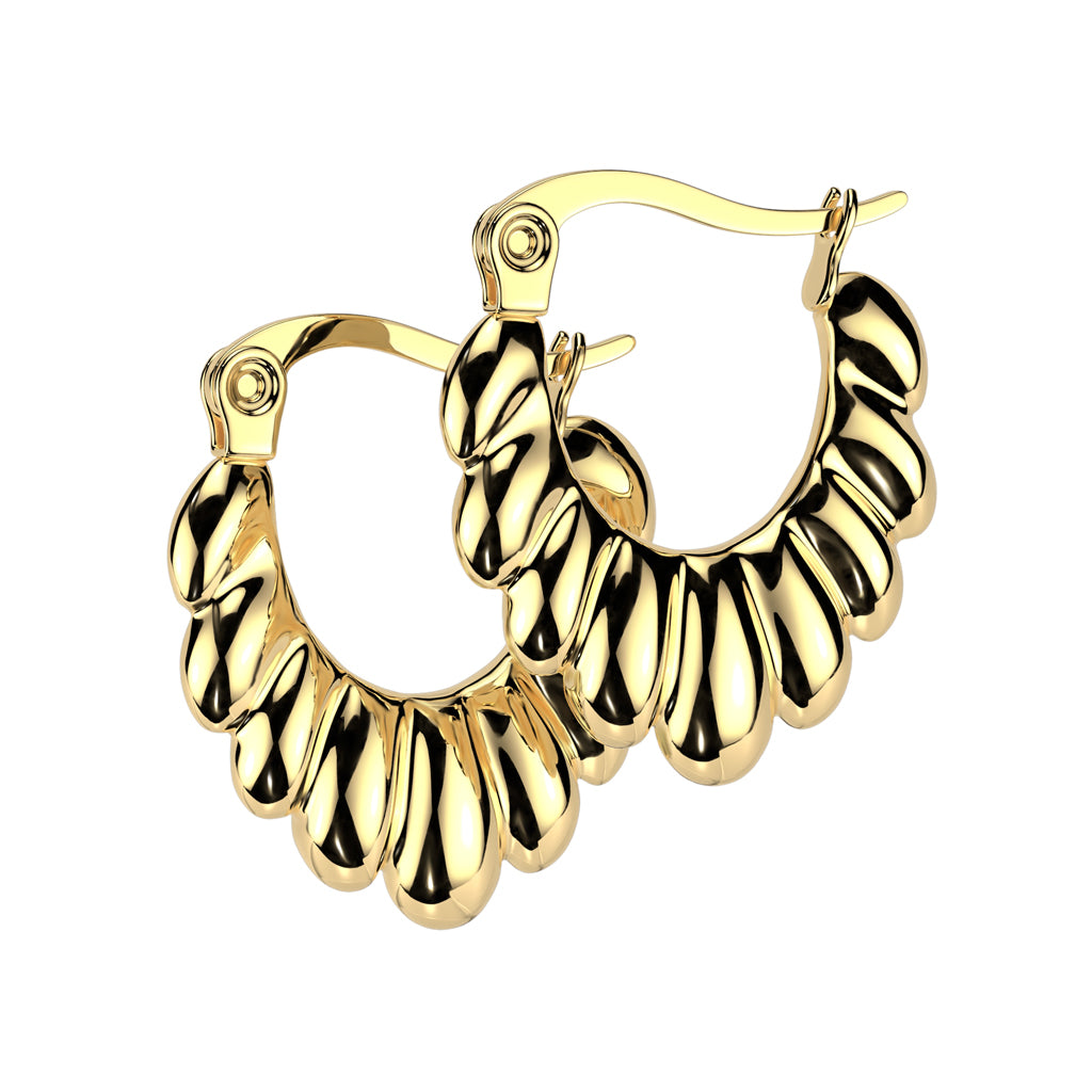 Scalloped Oval Hoop Earrings - Pair - 316L Stainless Steel