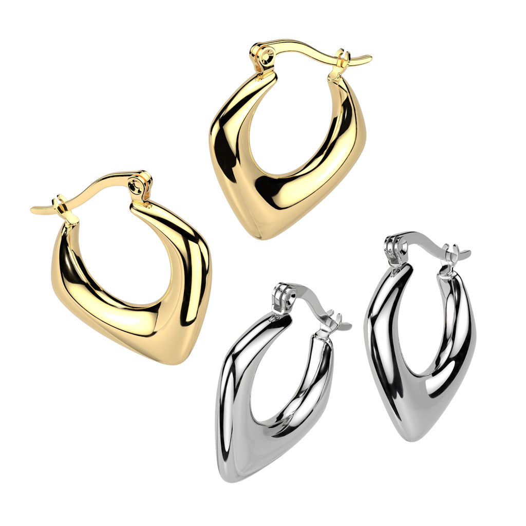 Polished Pointed Hinged Hoop Earrings - Pair - 316L Stainless Steel