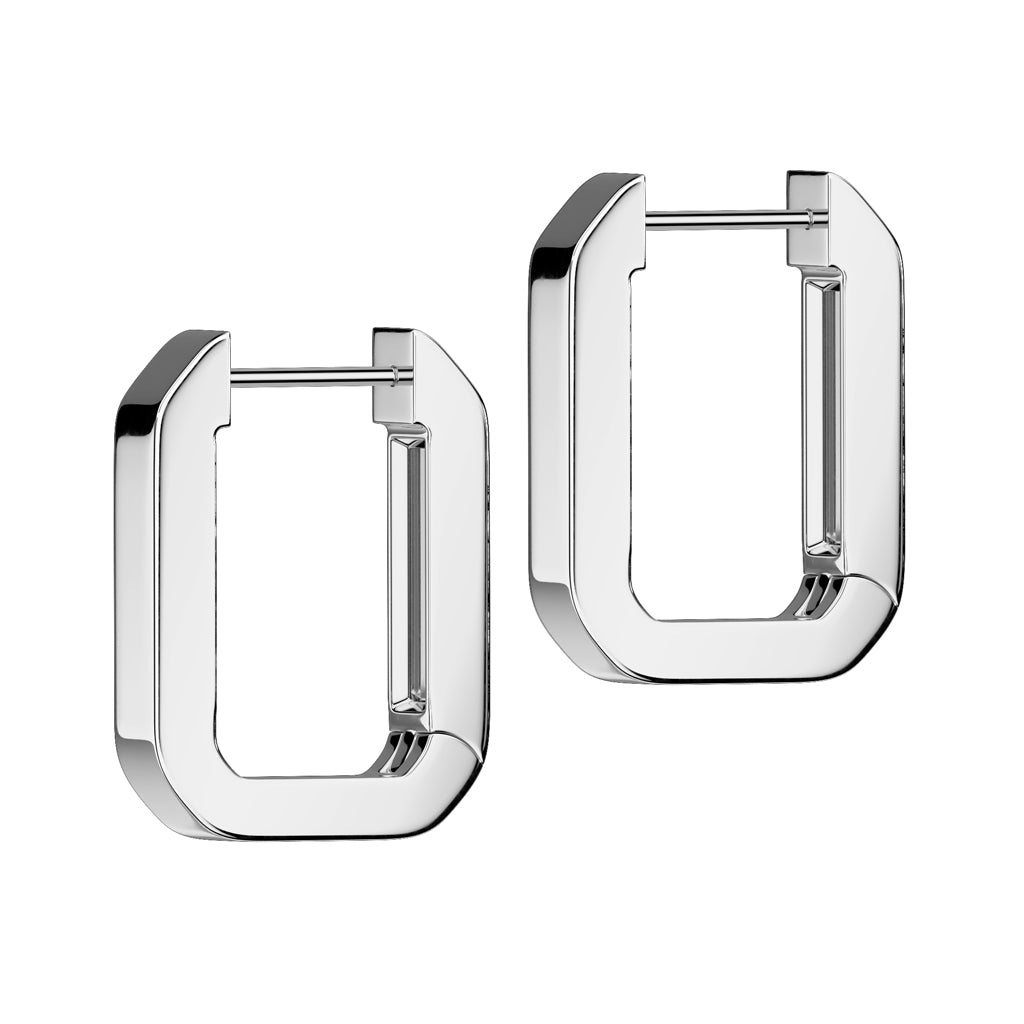 Rectangular Shaped Huggie Hoop Earrings - Pair - 316L Stainless Steel