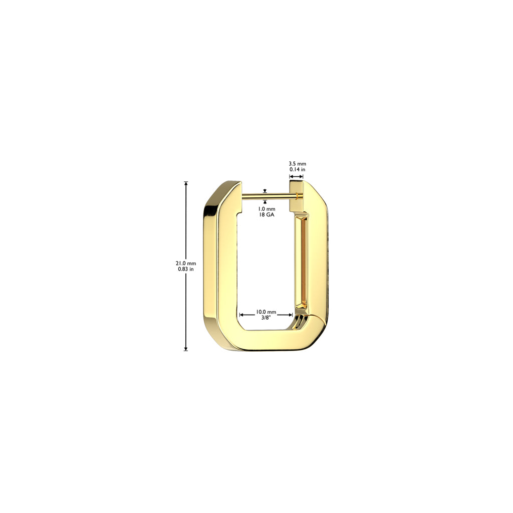 Rectangular Shaped Huggie Hoop Earrings - Pair - 316L Stainless Steel