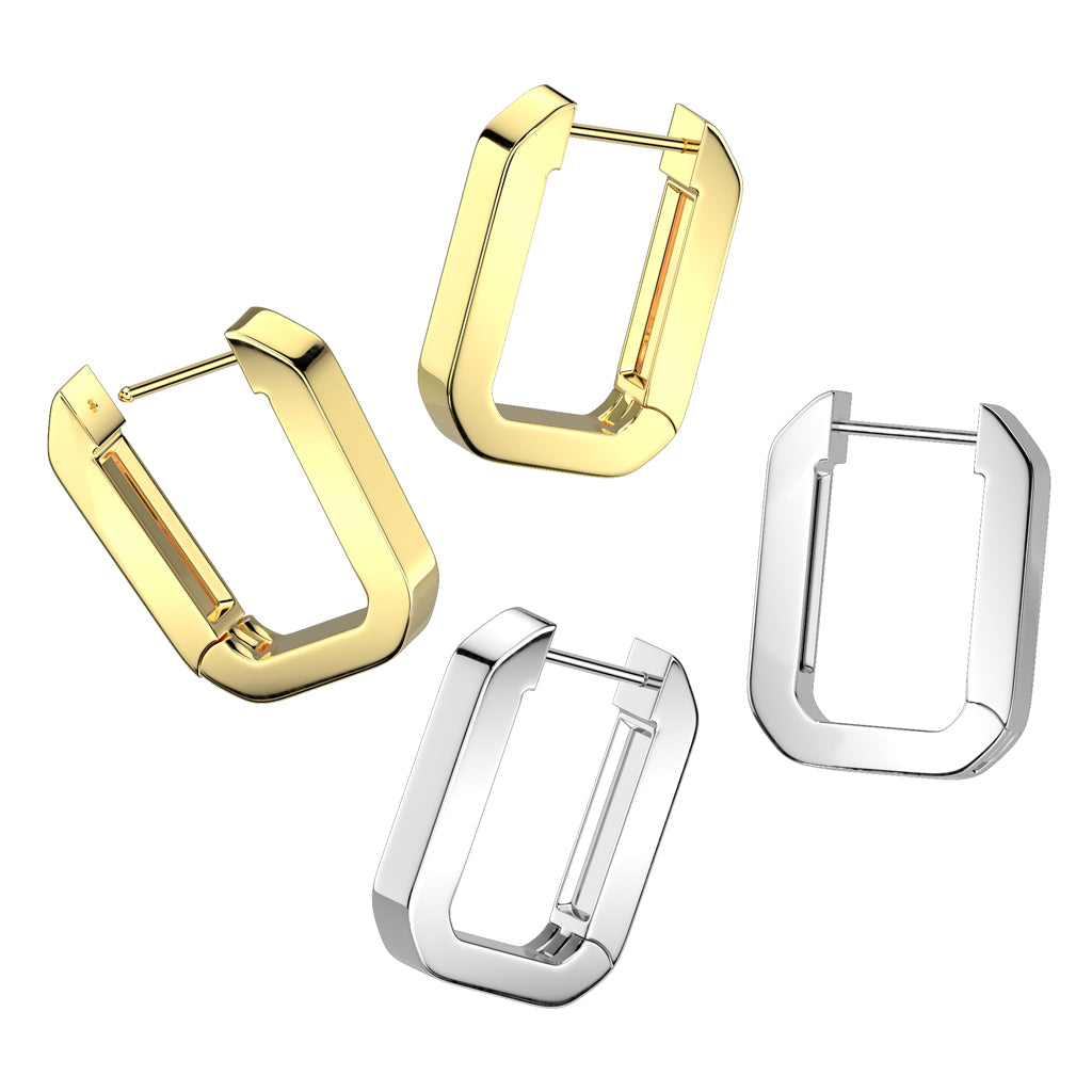 Rectangular Shaped Huggie Hoop Earrings - Pair - 316L Stainless Steel