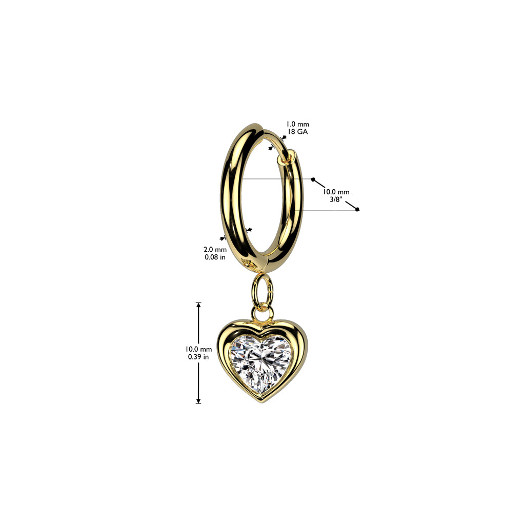 CZ Crystal Heart Dangling Huggie Hoop Earrings - Pair - 316L Stainless Steel