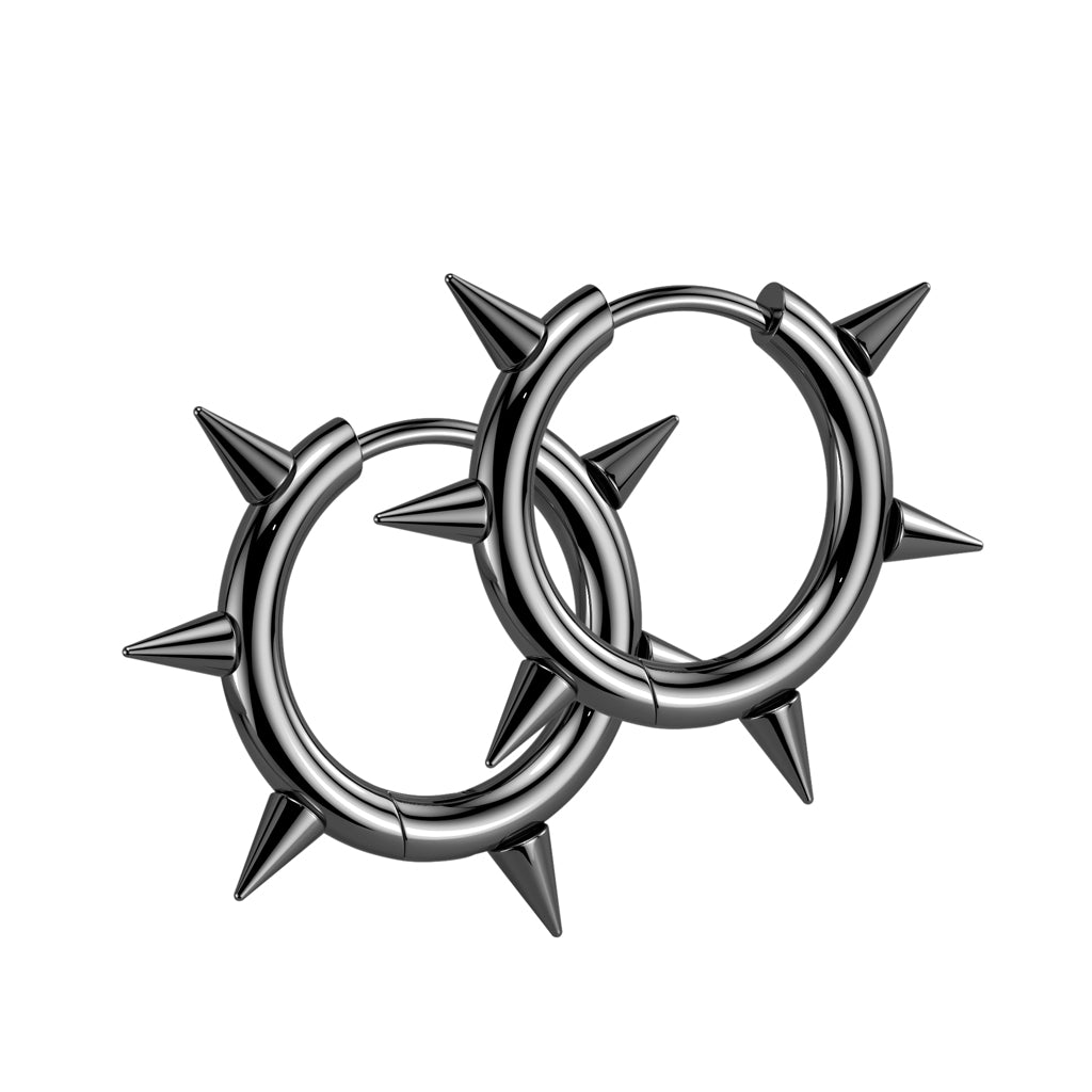 Spike Huggie Hoop Earrings - Pair - 316L Stainless Steel