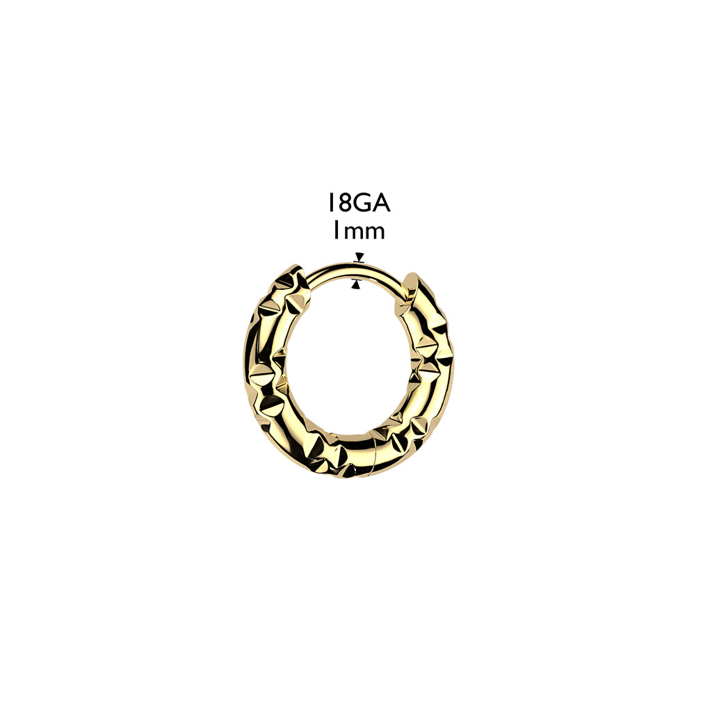 Faceted Hammered Hinged Huggie Hoop Earrings - Pair - 316L Stainless Steel