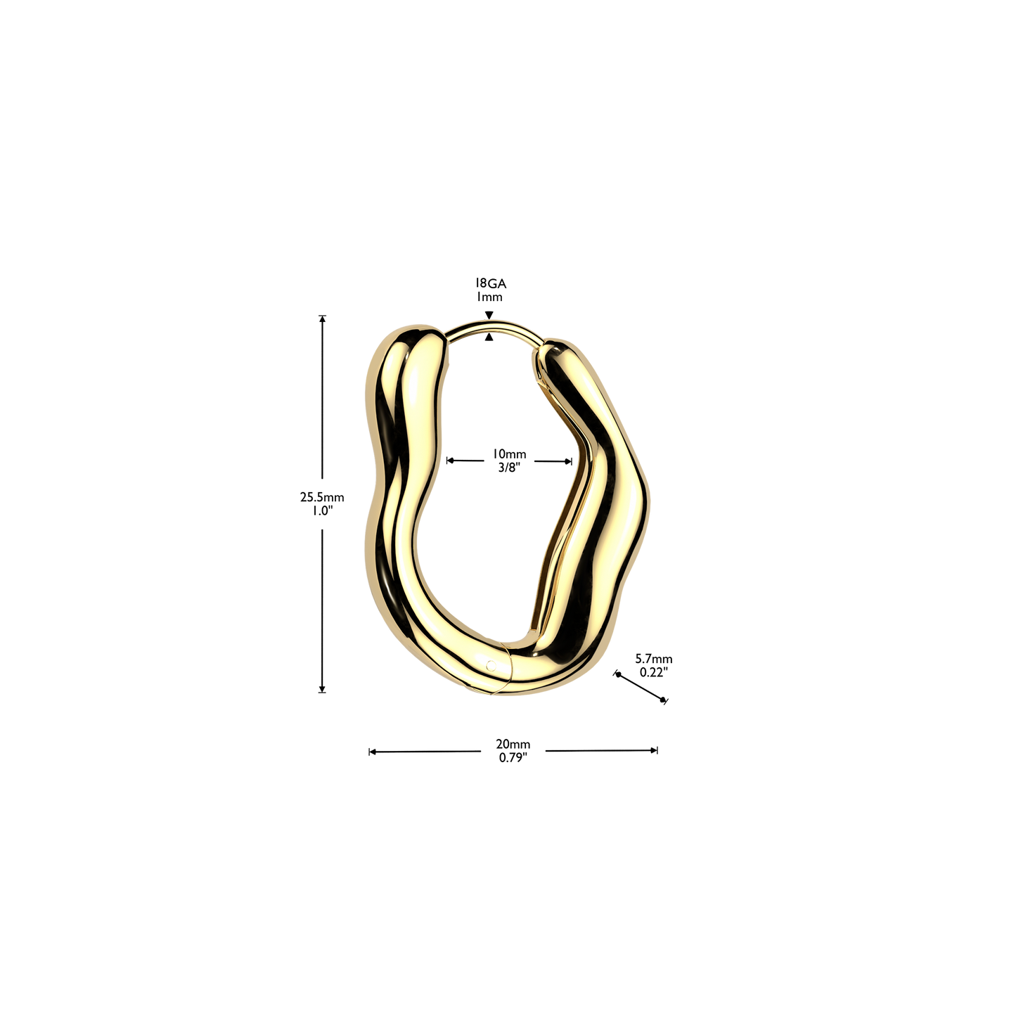 Wavy Oval Hinged Hoop Earrings - Pair - 316L Stainless Steel