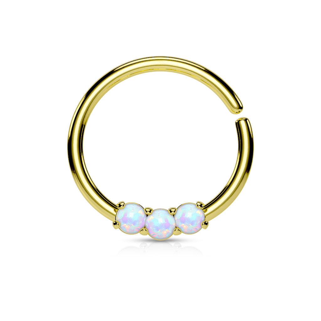 Triple Prong Set Synthetic Opals Bendable Hoop Ring - 316L Stainless Steel