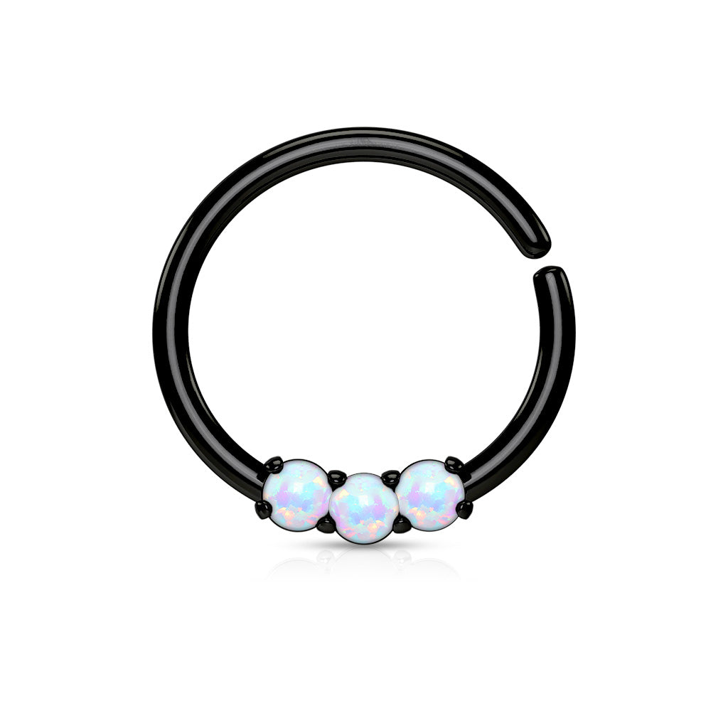 Triple Prong Set Synthetic Opals Bendable Hoop Ring - 316L Stainless Steel
