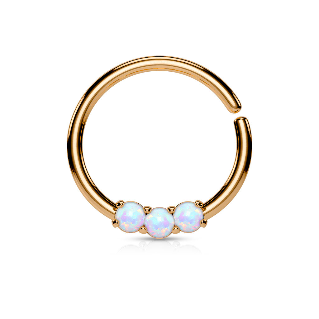 Triple Prong Set Synthetic Opals Bendable Hoop Ring - 316L Stainless Steel