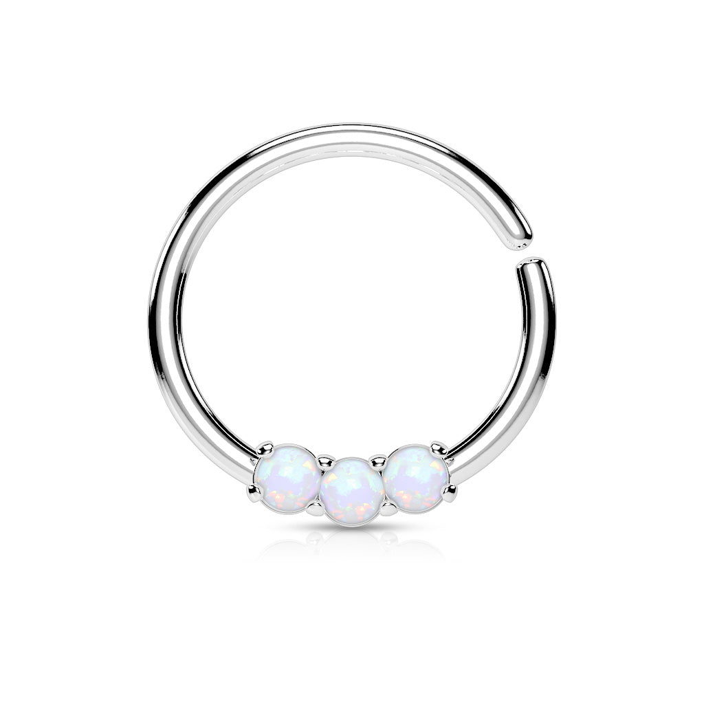 Triple Prong Set Synthetic Opals Bendable Hoop Ring - 316L Stainless Steel