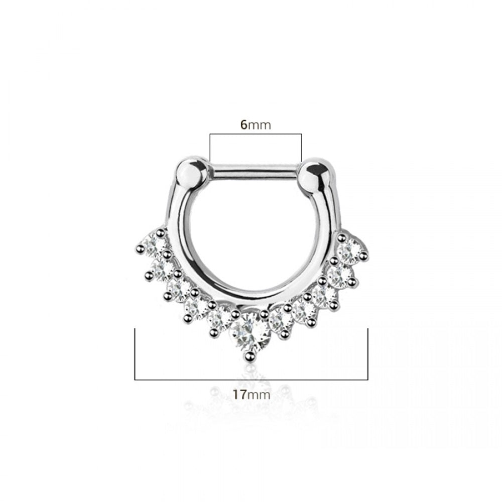 CZ Crystal Lined Front Septum Clicker Ring - 316L Stainless Steel