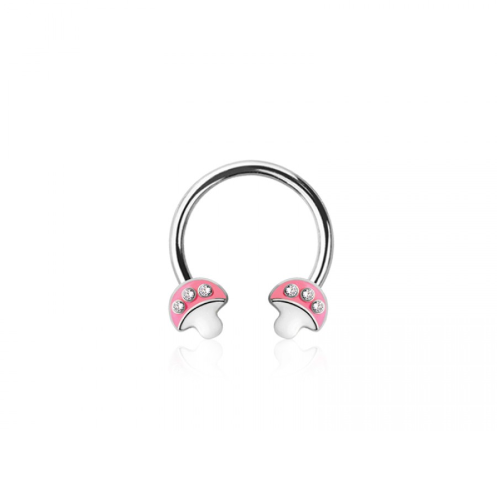 Pink Mushroom Ends Horseshoe Circular Barbell - 316L Stainless Steel