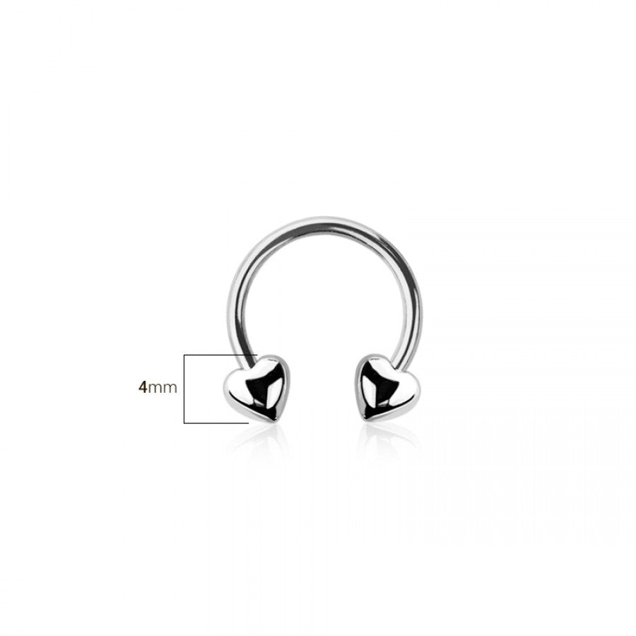 Heart Ends Horseshoe Circular Barbell - 316L Stainless Steel