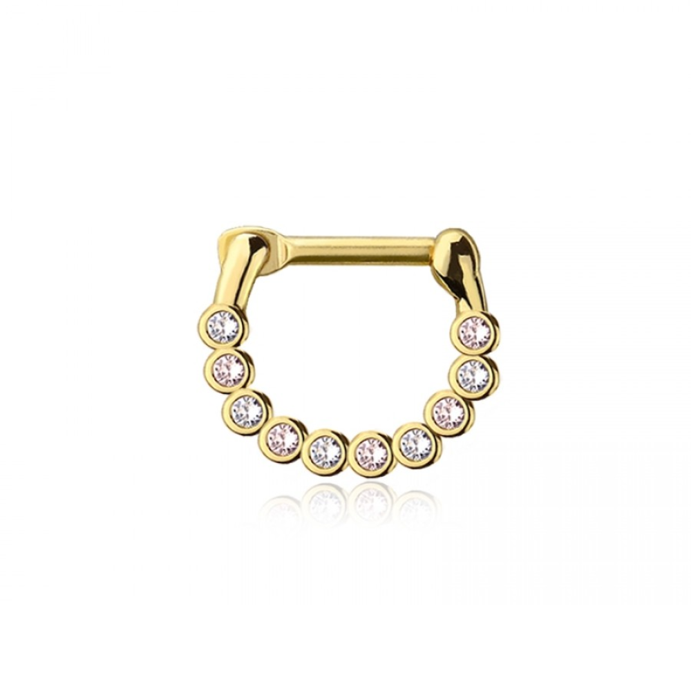 Pink and Clear Multi CZ Crystal Lined Septum Clicker Ring - 316L Stainless Steel