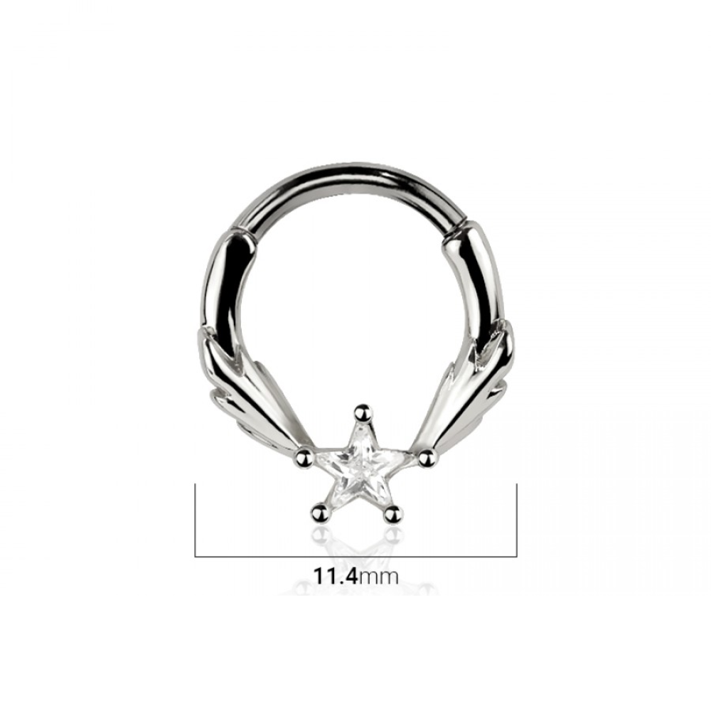 CZ Crystal Shooting Star Center Hinged Segment Clicker Ring - 316L Stainless Steel
