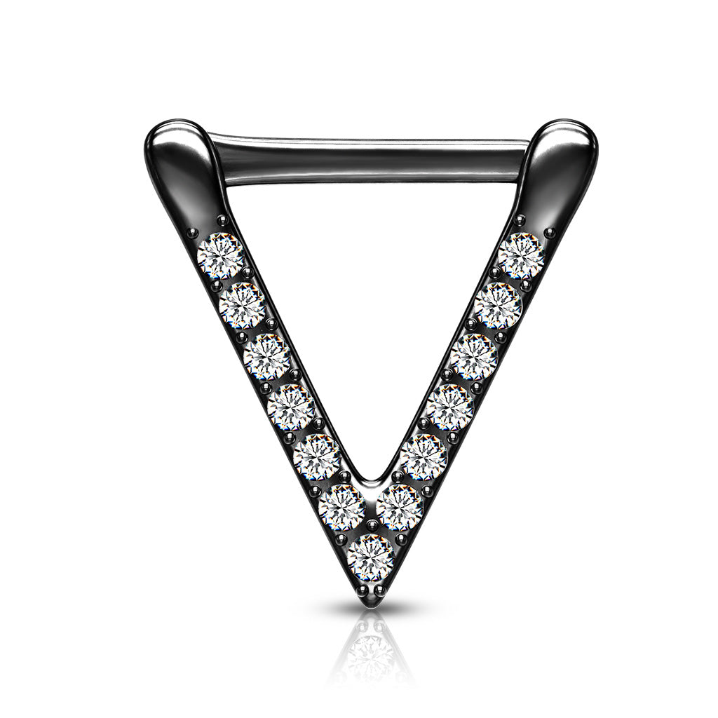 Crystal Triangle Shaped Clicker Ring - 316L Stainless Steel