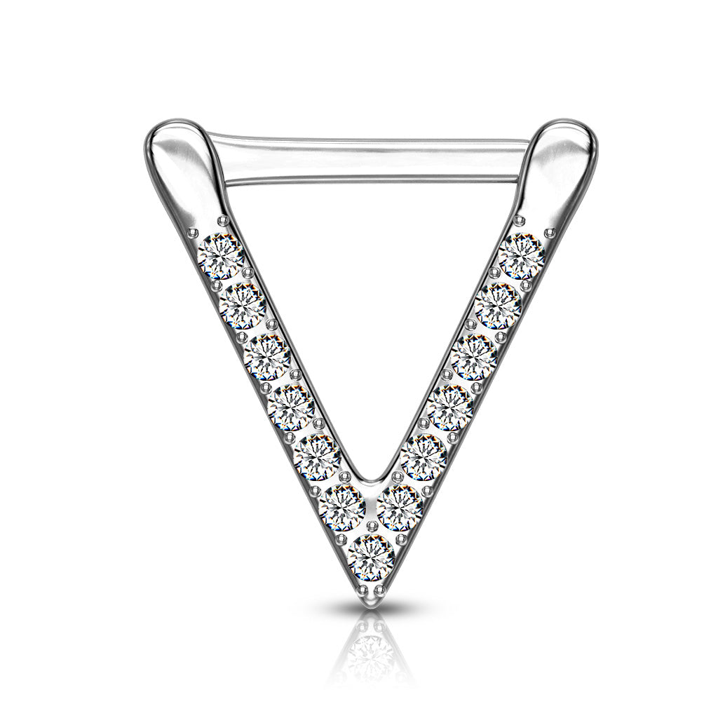 Crystal Triangle Shaped Clicker Ring - 316L Stainless Steel