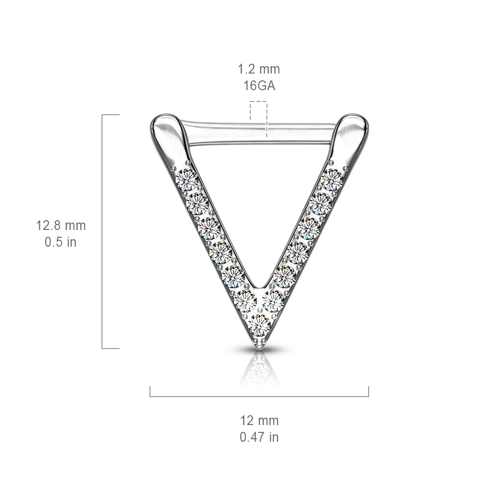 Crystal Triangle Shaped Clicker Ring - 316L Stainless Steel