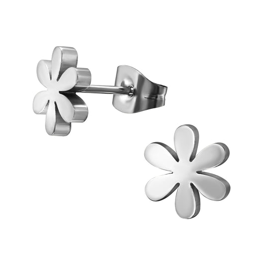 Flower Stud Earrings - Pair - Stainless Steel