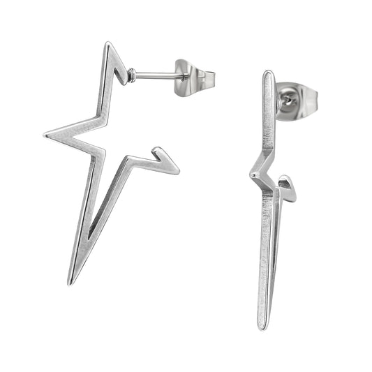 Star Outline Hoop Earrings - Pair - Stainless Steel