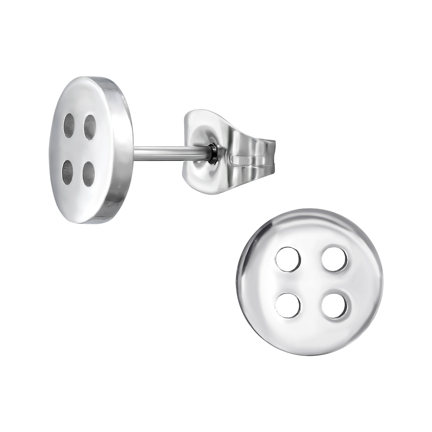 Button Stud Earrings - Pair - Stainless Steel
