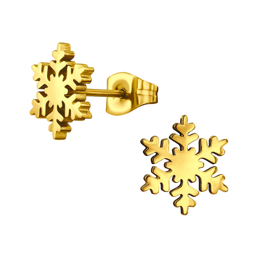 Snowflake Stud Earrings - Pair - Stainless Steel