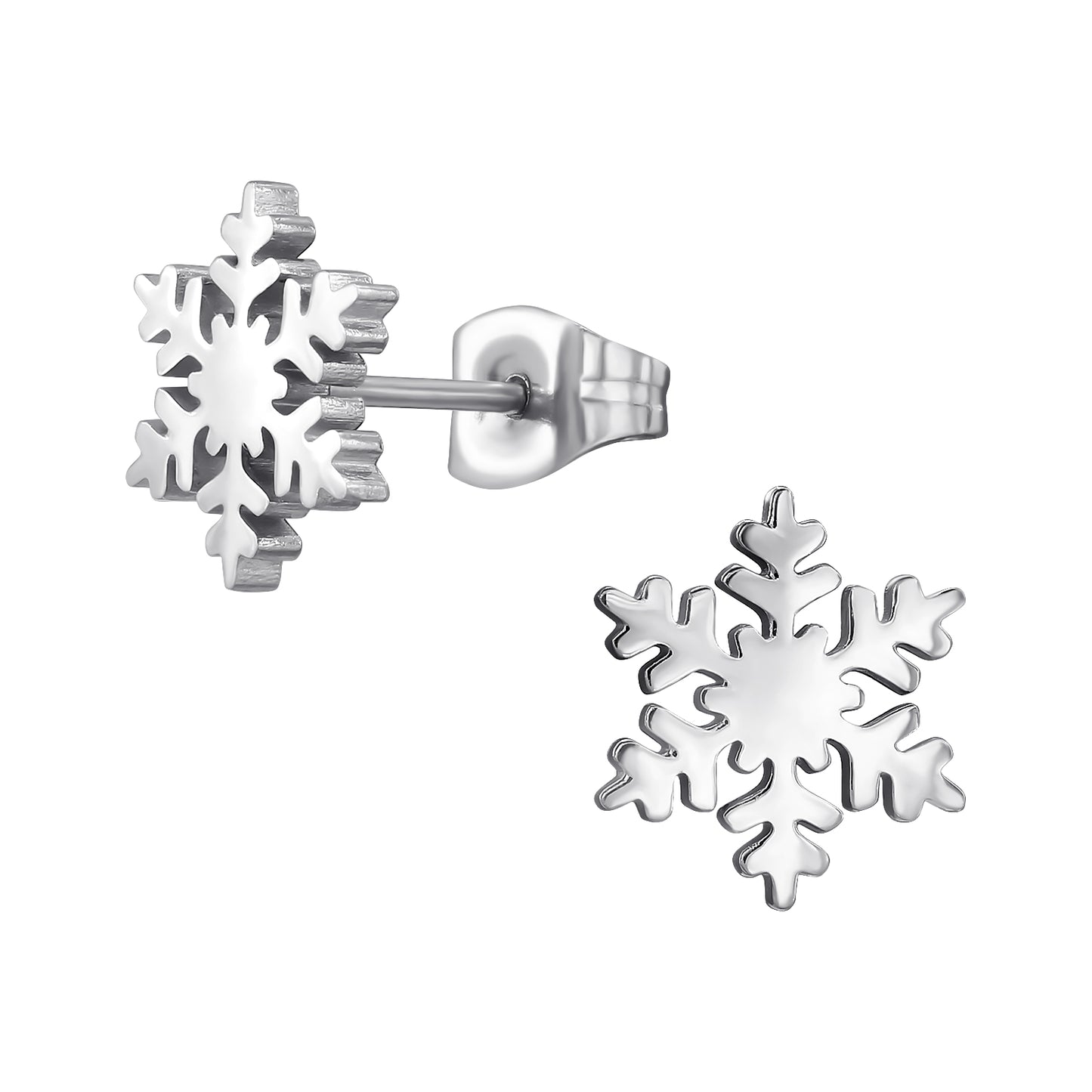 Snowflake Stud Earrings - Pair - Stainless Steel