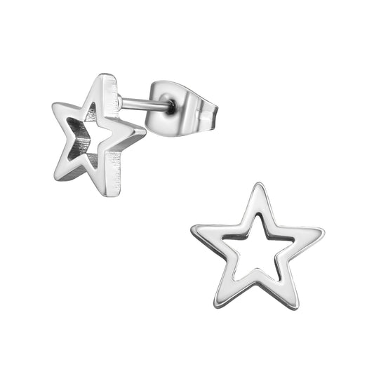 Star Outline Stud Earrings - Pair - Stainless Steel